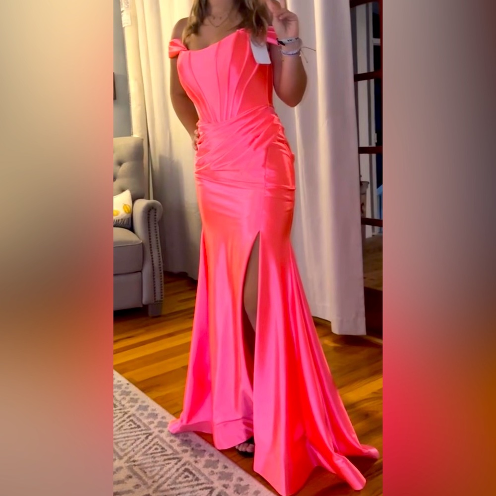 JOVANI Satin 0 Prom Dress Bright Hot Coral Pink BRAND NEW!